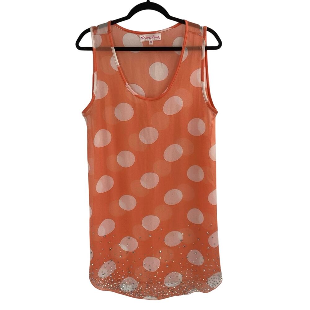 Pretty Angel Orange Polka Dot Sequin Tunic Sleeveless Blouse Summer Women’s XL